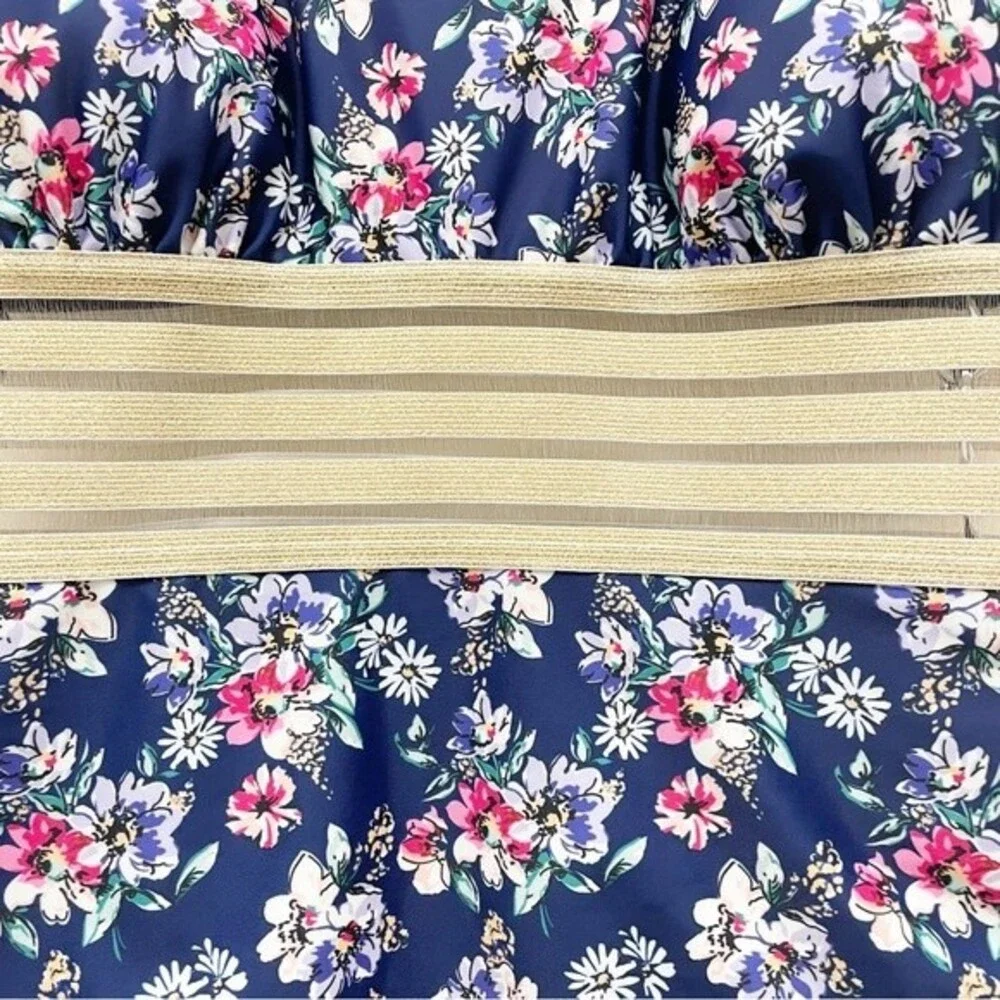 Nicole Miller Navy Floral Shimmer-Band One-Piece Swimsuit Women’s Size Large